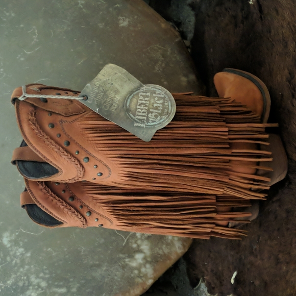 LIBERTY BLACK Vegas Faggio fringed snip toe ladies cowboy western boots sz 7 NWT - Picture 6 of 15